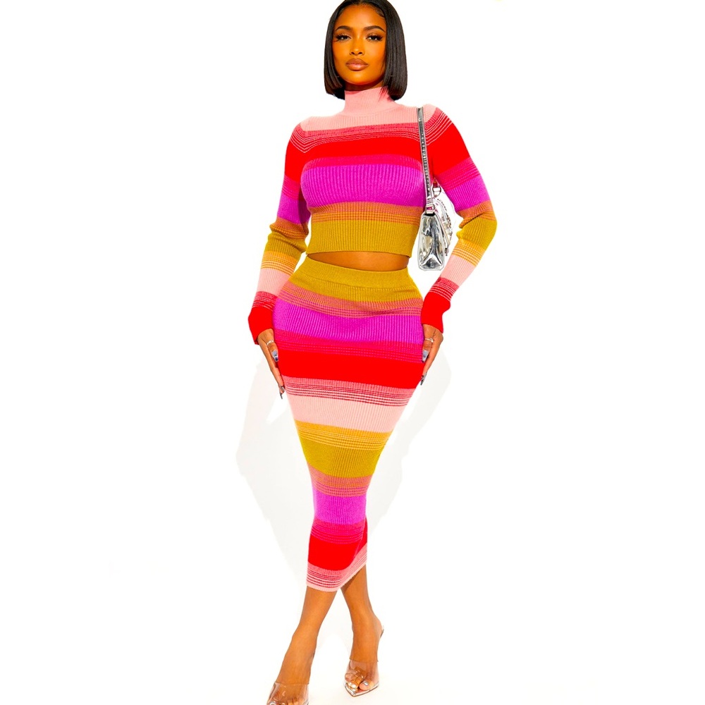 Multi Color Sweater Skirt Set